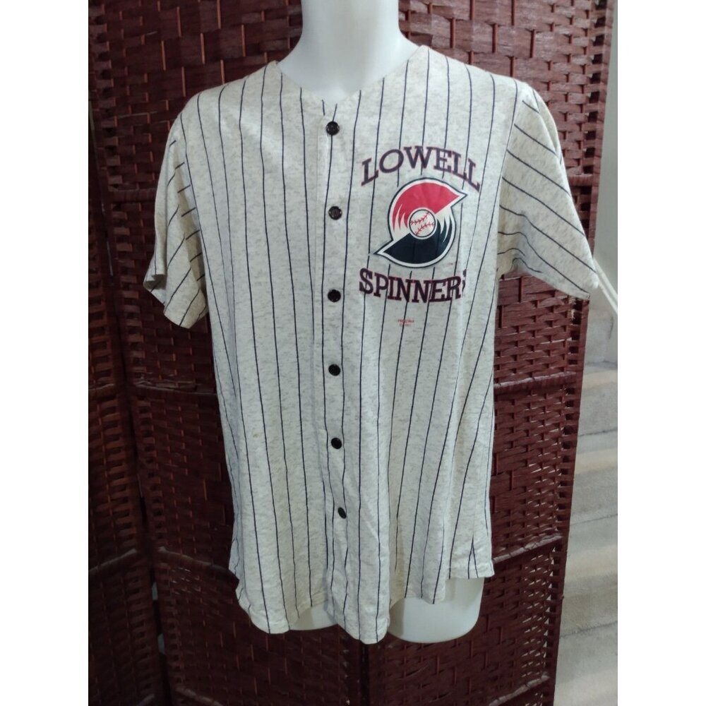 Vintage 90s Lowell Spinners Baseball Jersey Medium Pinstripes Minor League